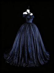 Modest Prom Dresses Ball Gown Navy Blue Tulle Off The Shoulder Sweet 16 Dress Formal Evening Outfits N3516