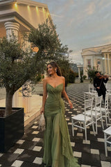 Pretty Mermaid Sweetheart Strapless Sleeveless Chiffon Prom Dresses Long Ruffle With Lace-Up Back For Teens N1501