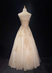 Vintage Prom Dresses Inspo Ball Gown Sweetheart Champagne With Gold Lace For Women Formal Dress N3219