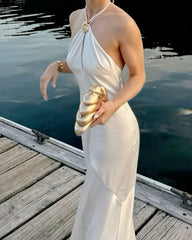 Modest Mermaid Halter Wedding Guest Dress Spring Formal Gown Long Prom Dresses N2684