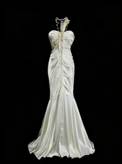 Vintage Mermaid One Shoulder White Backless Summer Formal For Women Girls Teens Prom Dresses N2236