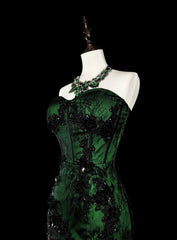 Modest Mermaid Sweetheart Black Tulle Green Satin With Appliques Long Prom Gown Party Wear Dresses N1848