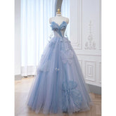Ball Gowns Prom Dress Women Sweetheart Blue Tulle Long Formal Dance Evening Party Gowns AB1733