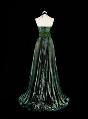 Vintage 1760s A Line Halter Dark Green Sleeveless Pleated Long Prom Dresses N1579