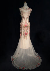 Beautiful Prom Dresses Mermaid White Tulle With Beads Appliqued Long Evening Outfits N3401