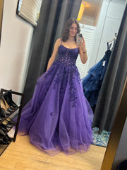 Classy Prom Dresses Impress Outfit Ball Gown Spaghetti Straps Tulle Grape Long Semi Formal Party Dress For Teens High Schools AB1973