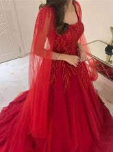 Elegant Ball Gown Square Neck Tulle With Beads Winter Long Formal Ideas Prom Evening Dresses Dinner Outfits Party Gowns AB2179