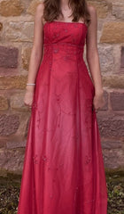 Vintage Y2K A line 2000s Hot Pink Spaghetti Strap Chiffon With Beading Formal Dress 21st Birthday Prom Dresses N2762