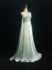 Beautiful Prom Dresses A line One Shoulder Light Green Chiffon With Crystals Long Formal Evening Outfits N3678
