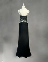 Modest Prom Dresses Mermaid Spaghetti Strap Black Tie Chiffon With Beading Formal Evening Dress N3857