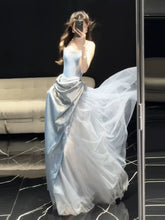 Glittery A Line Strapless Light Blue Sleeveless Prom Dresses Inspiration Long Night Outfits Birthday Outfits AB2215