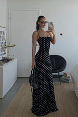 Sexy Mermaid Spaghetti Strap Black Polka Dot Formal Dress 18th Birthday Prom Dresses N2780