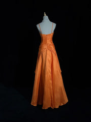 Vintage Prom Aesthetic Dresses A Line Spaghetti Strap Orange Satin With Beading Long Formal Dance Dress N3007