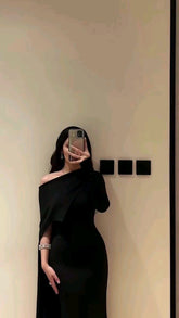Elegant Mermaid One Shoulder Burgundy With Sleeves Winter Long Formal Ideas Prom Evening Dress Dinner Outfits Party Gowns For Women AB2037