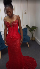 Elegant Mermaid Sweetheart Sequin With Beadings Long Formal Prom Evening Dress Dinner Outfits Party Gowns AB2082