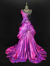 Modest A Line One Shoulder Hot Pink Satin Sleeveless Long Prom Dresses High School Senior Graduation Dance Party Outfits AS013