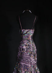 Vintage 90s Prom Dresses Women Mermaid Spaghetti Straps Dusty Grape Taffeta Long Formal Dance Evening Party Gowns AS030