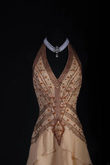 Vintage 90s Prom Dresses Women High Low Chiffon With Beaded Formal Dance Evening Party Gowns AS032