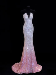 Affordable Sequin 1950s Formal Mermaid Strapless Pink Ombre Sequins With Beads Style Impress Long Prom Dresses Party Gowns SA041
