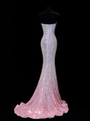 Affordable Sequin 1950s Formal Mermaid Strapless Pink Ombre Sequins With Beads Style Impress Long Prom Dresses Party Gowns SA041