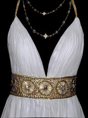 Retro 60s A Line Chiffon White Blue With Gold Beads Sleeveless Long Prom Dresses High School Senior Graduation Dance Party Outfits AS042