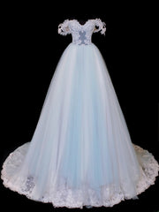 Modest Prom Dress Aesthetic Ball Gowns Off The Shoulder Tulle Blue Style Impress Long Prom Dresses Party Formal Gown SA045
