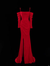 Simple Formal Mermaid Off The Shoulder Red With Slit Ruched Style Impress Long Prom Dresses Party Gowns SA056