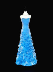 Vintage 1950s A line Strapless Blue Organza With Beads Long Prom Dresses High School Senior Graduation Dance Evening Gown AS056