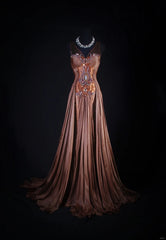 Women's Cocktail Party Gowns 90s Mermaid Brown V Neck Satin With Beads Long Graduation Dinner Outfits Prom Dresses AS064