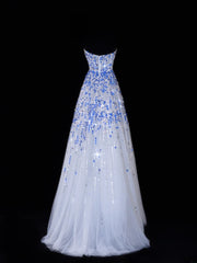 Classy A Line 1950s Formal Sweetheart Blue White Sequins With Beads Style Impress Long Prom Dresses Party Gowns SA067