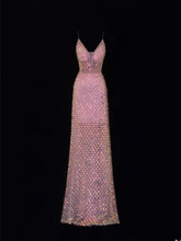Classy Formal A Line Spaghetti Strap Pink Sequins Style Impress Long Prom Dresses Party Gowns SA076