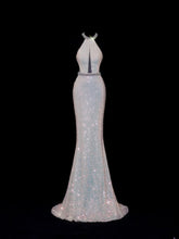 Classy Mermaid 1950s Formal High Neck White Sequins Style Impress Backless Long Prom Dresses Party Gowns SA079