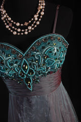 Vintage 1950s Formal A Line Spaghetti Strap Green Lace Chiffon With Beads Sleeveless Long Prom Dresses Party Formal Gowns AS084