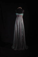 Vintage 1950s Formal A Line Spaghetti Strap Green Lace Chiffon With Beads Sleeveless Long Prom Dresses Party Formal Gowns AS084