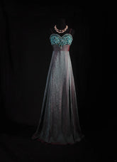 Vintage 1950s Formal A Line Spaghetti Strap Green Lace Chiffon With Beads Sleeveless Long Prom Dresses Party Formal Gowns AS084
