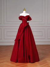 Elegant Ball Gown Off The Shoulder Burgundy Satin Long Formal Fancy Prom Evening Dress Dinner Outfits Party Gowns AQ086