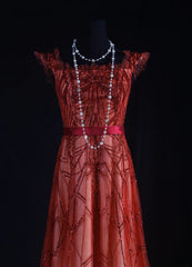 Vintage A line Ombre Red Tulle Square Neck Party Dress With Beads 1950s Retro Classy Birthday Dinner Long Prom Dresses AS090