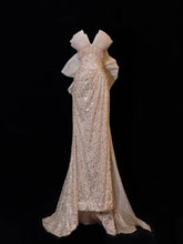 Classy Formal Mermaid Sweetheart Champagne Sequins With Beads Bow-knot Style Impress Long Prom Dresses Party Gowns SA093
