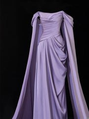 Modest Prom Dresses Aesthetic Sheath Off The Shoulder Lilac Inspiration Style Impress With Sleeves Cape Long Party Formal Gown SA094