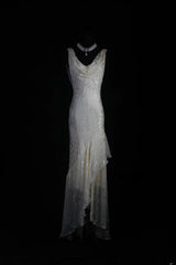 Chic Mermaid Cowl Neck White Lace High Low Chiffon With Beads Long Party Formal Women Prom Dresses AS094