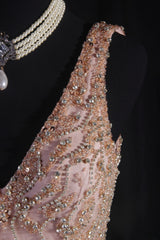 Women's Cocktail Party Gowns A Line V Neck Blush Pink With Beaded Tops Long Graduation Dinner Outfits Prom Dresses AS097