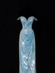 Classy Sheath Spaghetti Straps Blue Sparkly Sequins Style Impress Long Prom Dresses Formal Party Gowns SA098