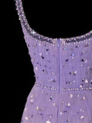 Classy Sheath Square Neck Lilac Tulle With Beads Gem Formal Style Impress Long Prom Dresses Party Gowns SA099