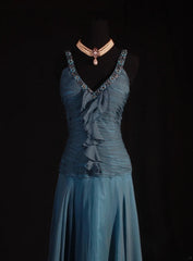 Chic Mermaid V Neck Chiffon With Beads Long Party Formal Women Prom Dresses AS102