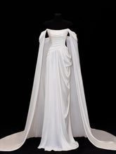 Modest Prom Dresses Aesthetic Sheath Off The Shoulder Ivory Satin Inspiration Style Impress With Sleeves Cape Long Party Formal Gown SA109