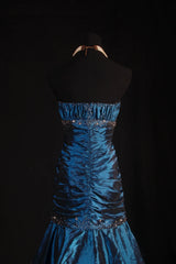 Vintage 50s 1950s Formal Mermaid Strapless Navy Blue With Beads Sleeveless Long Prom Dresses Party Formal Gowns AS115