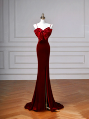 Classy Mermaid Spaghetti Straps Burgundy Velvet Long Formal Prom Dresses Dance Night Outfits Party Gowns AQ115