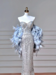 Elegant Mermaid Sweetheart Silver Gray Sequin Long Formal Prom Evening Dress Dinner Outfits Party Gowns AQ117