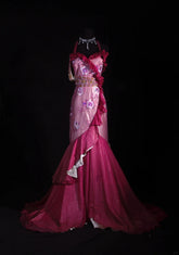 Vintage 50s 1950s Formal Mermaid Halter Hot Pink Pleated With Beads Sleeveless Long Prom Dresses Party Formal Gowns AS119