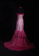Vintage 50s 1950s Formal Mermaid Halter Hot Pink Pleated With Beads Sleeveless Long Prom Dresses Party Formal Gowns AS119